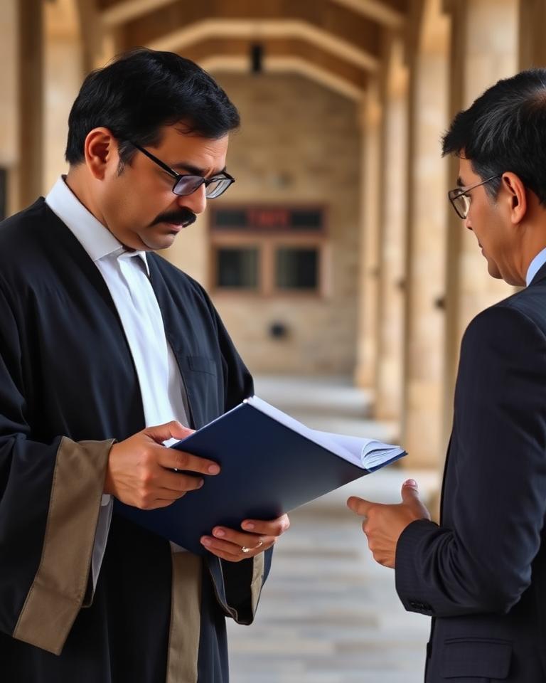 Advocate discussing a case file with a client
